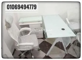 مكتب زجاج ابيض سيكوريت شاسيه معدن متاح جميع المقاسات