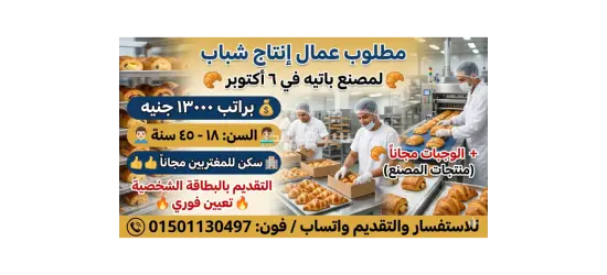 عمال انتاج لمصنع باتيه