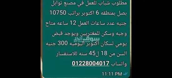 عمال بمصنع توابل بصل ب 6 اكتوبر براتب 10750