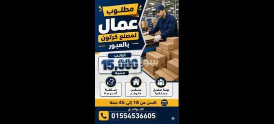 مطلوب عمال انتاج في مصنع كرتون