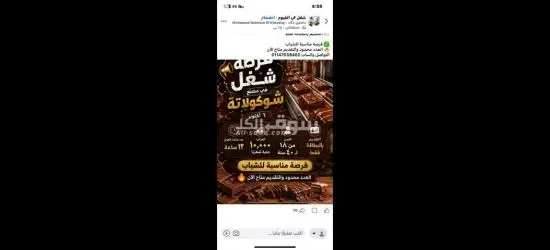 مطلوب عمال مصنع شوكولاتة